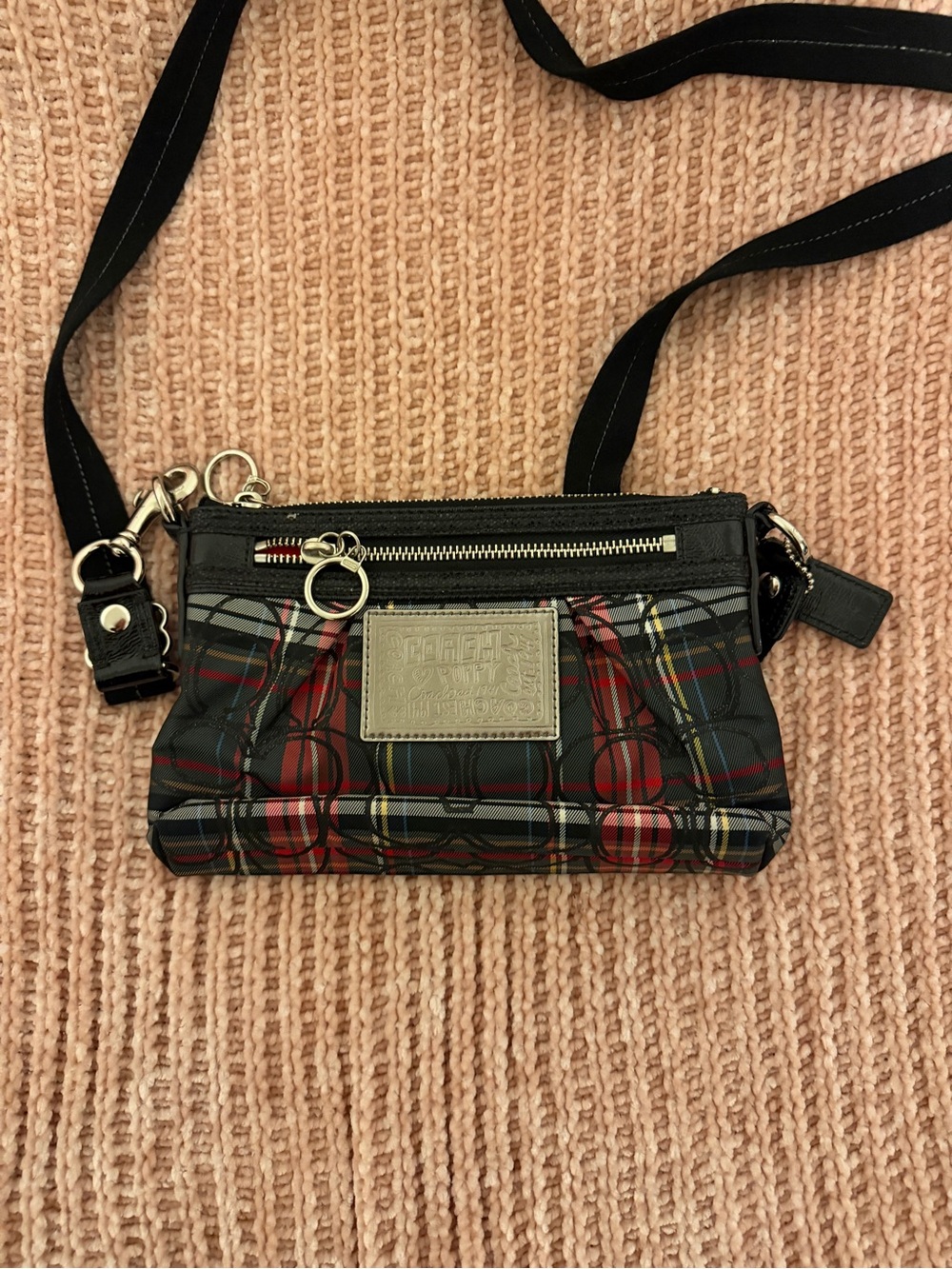Coach Red and Black Plaid Crossbody Bag